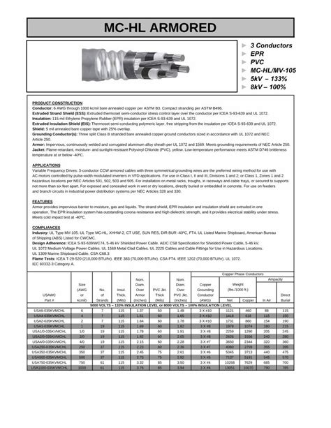 Pdf Mc Hl Armored Kv Epr C Final Usa Wire Cable Armored