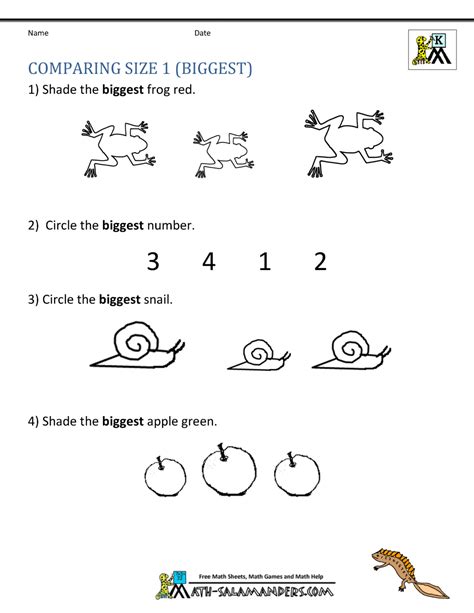 Kindergarten Math Worksheets Comparing Numbers And Size