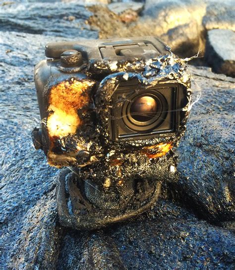 A Gopro Camera Captures Amazing Footage As It Is Covered In Lava And Set On Fire