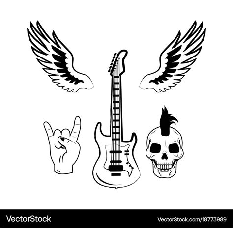 Rock N Roll Symbol Electric Guitar Punk Skull Icon