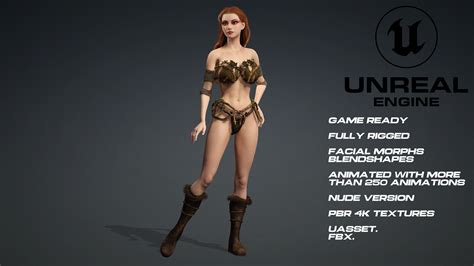 3D Model Tribal Girl Full Rigged Game Ready Animated Nude Version VR AR Low Poly