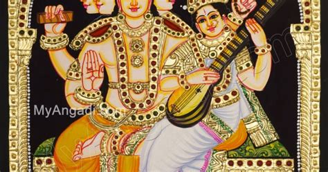 Brahma Saraswathi Tanjore Painting Traditional Saraswathi Tanjore Painting