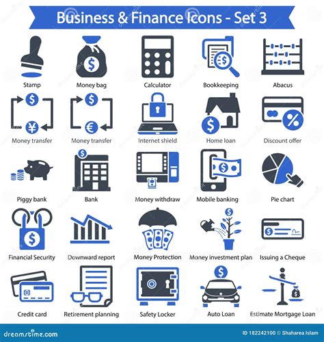 Business And Finance Icon Set Blue Series Stock Vector Illustration Of Investment Internet