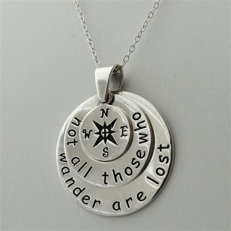 Compass Necklace 925 Sterling Silver Not All Who Wander Are Lost Pendant New Compass