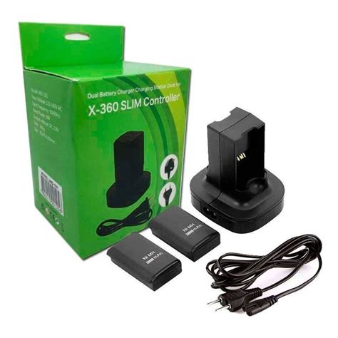 Kit Carregador Duplo 2 Baterias 2800 Mah Bivolt Para Xbox 360 Cor