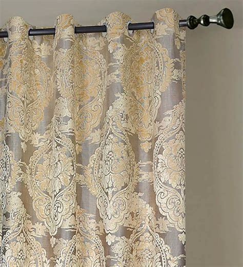 Buy Beige Sheer Polyester 7 5 Feet Eyelet Door Curtains Set Of 2 By