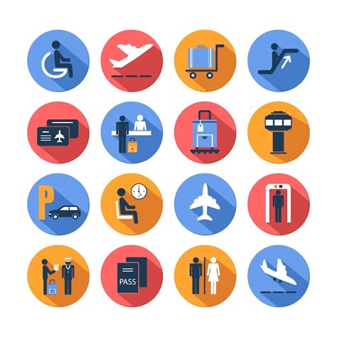 Conjunto De Iconos De Aeropuerto De Color Vector Premium