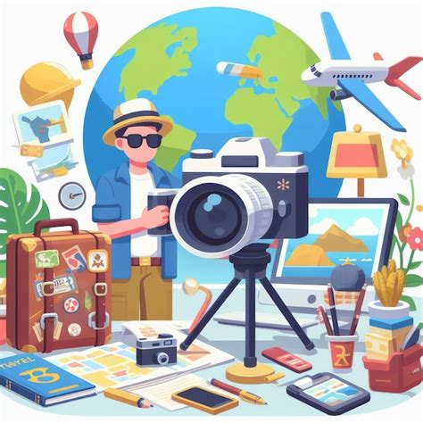 Premium Ai Image Travel Content Creator With 2d Style Colorful Theme