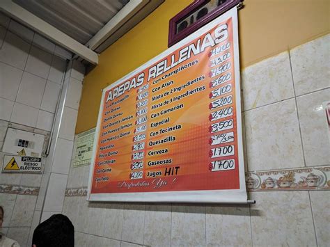 Carta del restaurante Arepas Rellenas del Dani Bogotá Por Calle 15 y 24