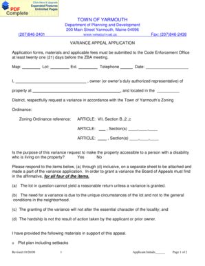 Fillable Online Variance Appeal Application Fax Email Print Pdffiller