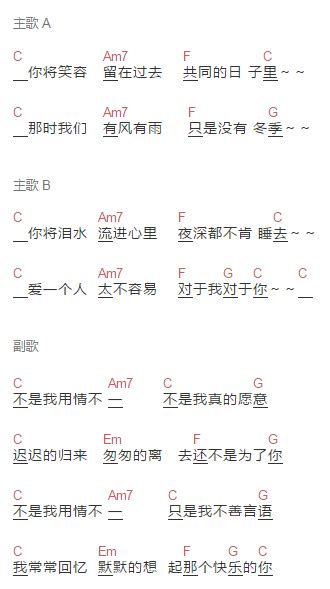 新手版《真情》六线谱歌谱弹吉他简单版c调全曲和弦扫弦教学国语版 吉他简谱