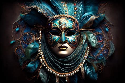 Premium Photo Venetian Carnival Mask And Beads Generative Ai