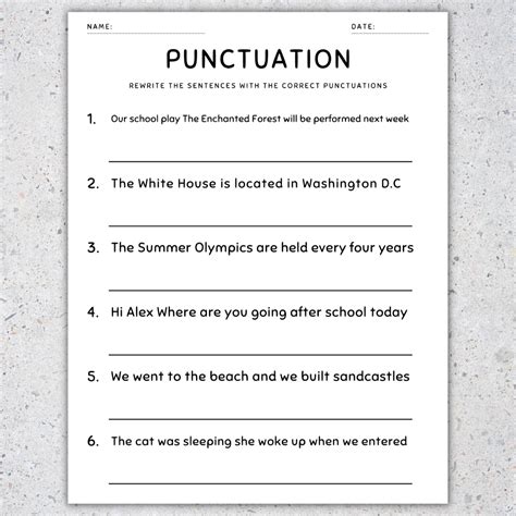 Punctuation Worksheets Fix The Sentences Grammar Practice 5th Worksheets Library