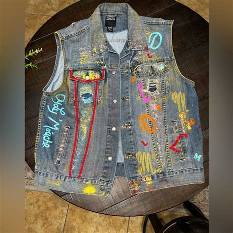 Imperious Jackets Coats Imperious Denim Vest Painted Graffiti