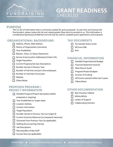 Grant Readiness Checklist Pacific Northwest Fundraising