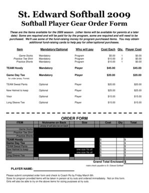 Fillable Online Gear Order Form Leaguelineup Fax Email Print