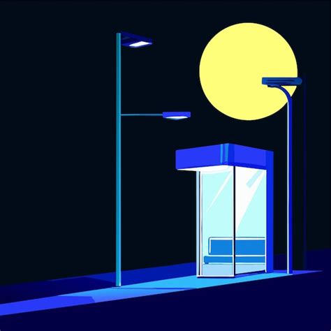 Ilustraci N De La Luna Por La Noche En Una Parada De Autob S Vector