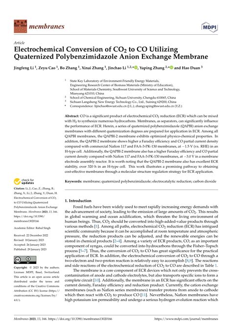 Pdf Electrochemical Conversion Of Co To Co Utilizing Quaternized