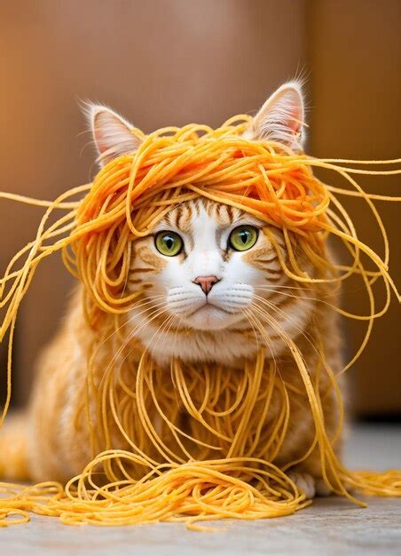 Premium Ai Image Cat With Spaghetti Hair