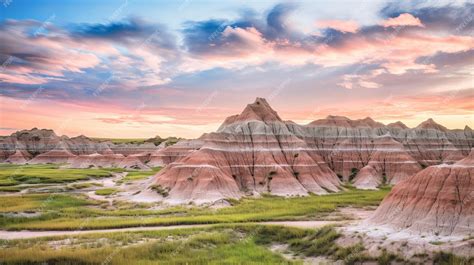 Premium Ai Image Pastel Sunset At Badlands National Park