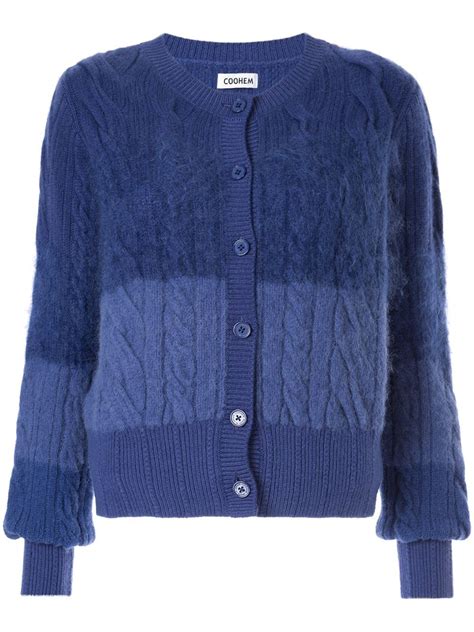 Coohem Cable Knit Gradation Cardigan Blue Designer Cardigans