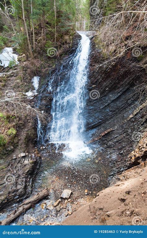 Waterfall And Brook In Mountain Forest Ravine Stock Image Image Of