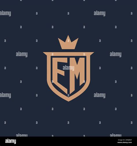 Em Monogram Initial Logo With Shield And Crown Style Design Ideas Stock