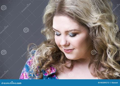 Young Beautiful Happy Blonde Plus Size Model In Dres Xxl Woman