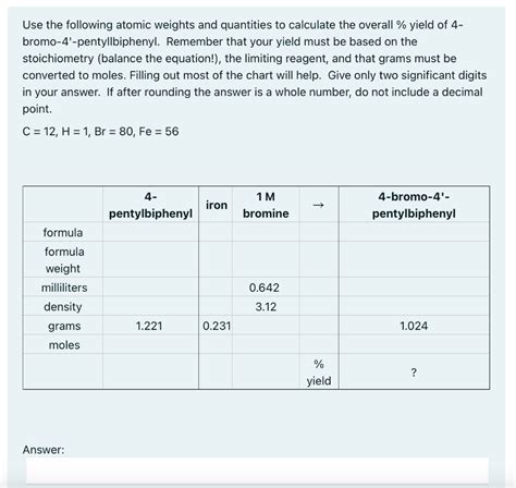 Solved Use the following atomic weights and quantities to | Chegg.com