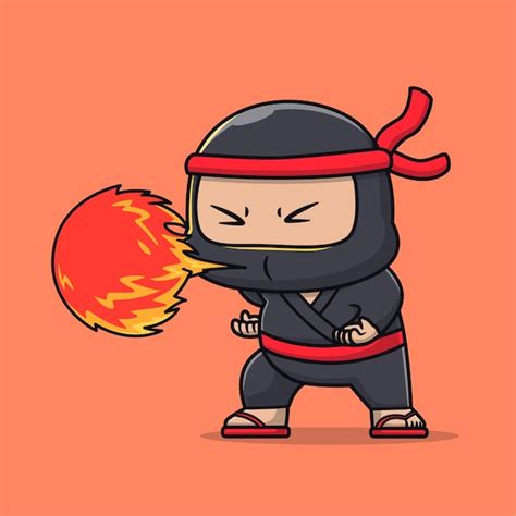 Lindo ninja soplando fuego dibujos animados vector icono ilustración