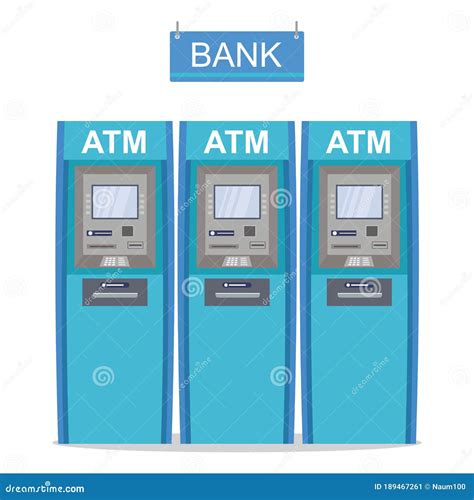 Atm Bank Cash Machine Dibujos Animados Sobre Tres Dispensadores De