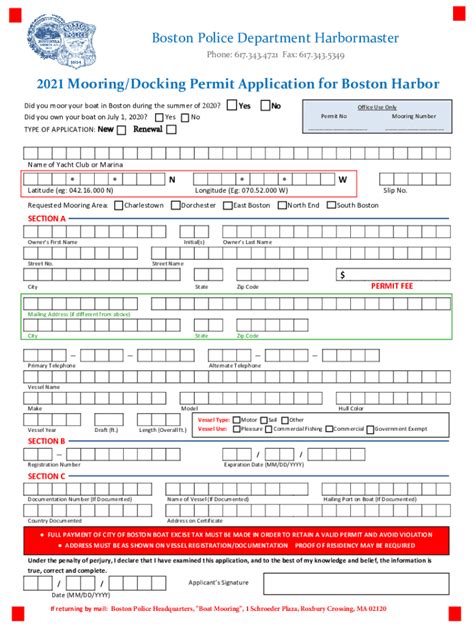 Fillable Online Boston Police Department Harbormaster 2021 Mooringdocking Fax Email Print