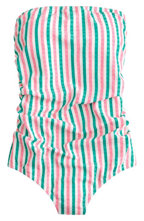 J Crew Puckered Stripe Ruched Bandeau One Piece Swimsuit Available At