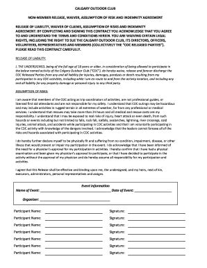 Fillable Online Calgary Outdoor Club Non Member Release Waiver Fax