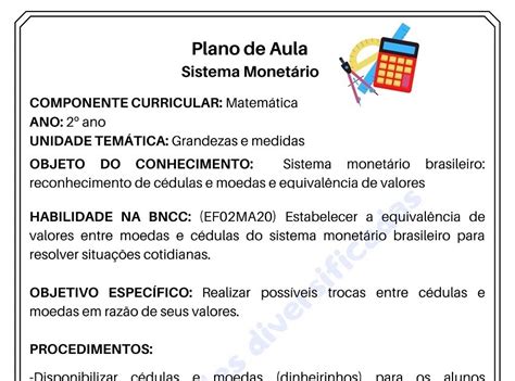 Plano De Aula Sistema Monetario 4 Ano BRAINCP