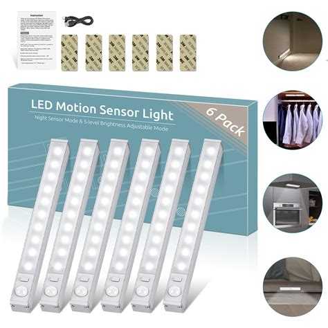 Lofter Pro 6 Pack Motion Sensor Closet Lights Wireless 10 Led Under Cabinet Lights Stick On Safe