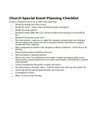 6 Church Event Planning Checklist Templates In Doc Pdf Free