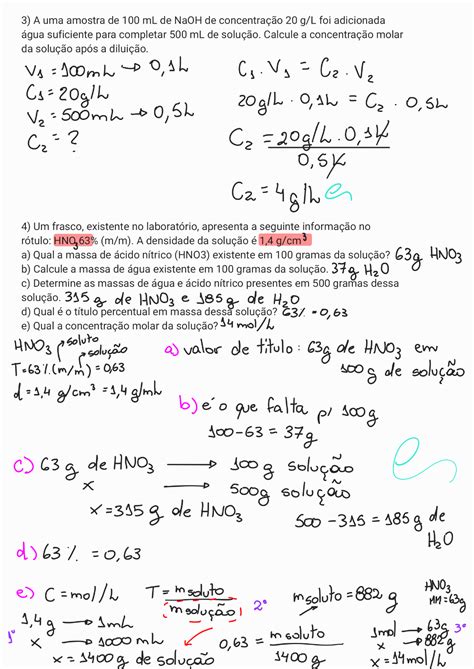 Exercícios preparo de soluções Química Analítica I