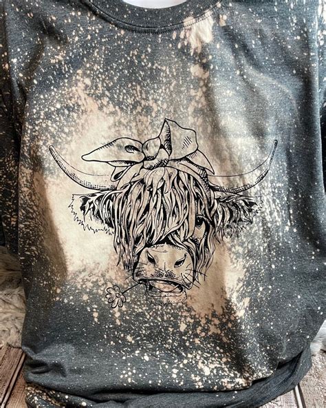 Highland Cow Screen Print Hand Bleached Tee Shirt Etsy