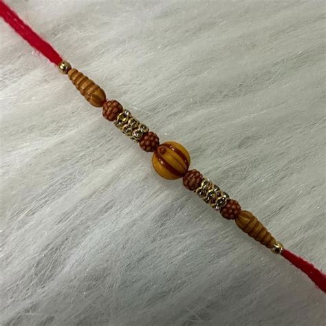 Bhaiya Bhabhi Rakhis Cm Brown Rudraksh Stone Simple Wooden Fancy