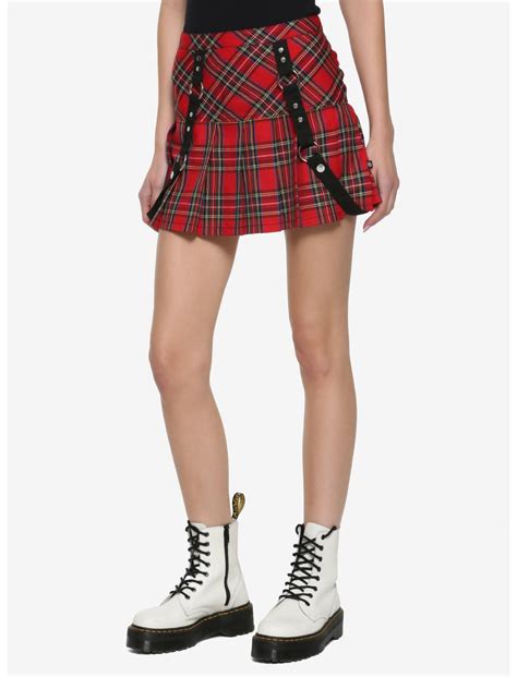 Royal Bones By Tripp Red Plaid Suspender Skirt