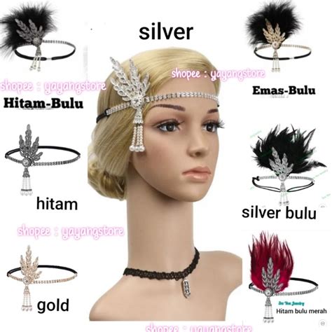 Jual Headband Headpiece Mahkota Bandana Sequin Flapper Gatsby Bulu