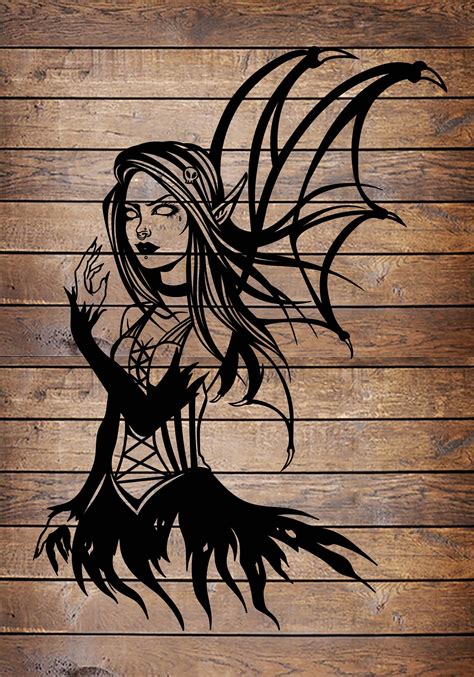 Svgpng Dark Gothic Fairy Tattoo Stencil For Cricut Vinyl Cutter Etsy