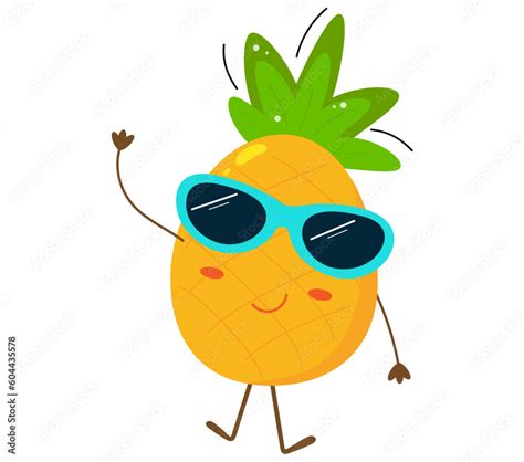 Cartoon Happy Pineapple With Sunglasses On A Transparent Background