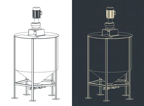 large industrial tank mixer isometric blueprints  vector art