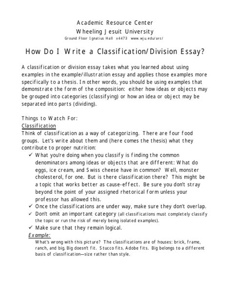 How Do I Write A Classification Division Essay Wheeling Jesuit Universit Download Printable