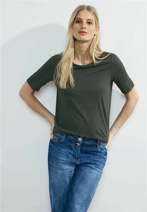 Cecil T Shirt Basic Grün Olijfgroen Zalando Nl