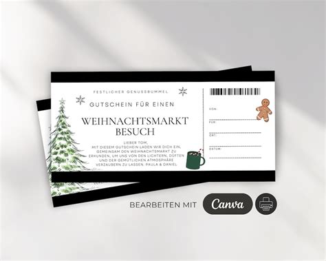 Diy Gutschein Vorlage Weihnachtsmarkt Besuch Selbst Bearbeiten Etsy