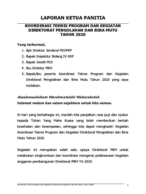 Laporan Ketua Panitia Rakernis 2020 Pdf