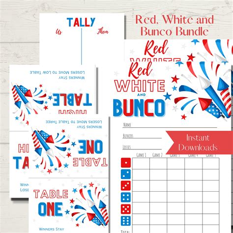 Red White And Bunco Printable Bunco Score Sheet Bundle Score Cards Tally Sheets And Table